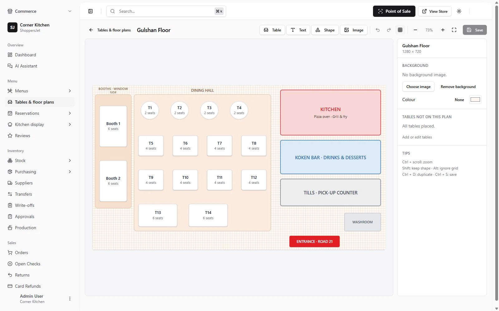 Floor plan designer with tables and booths