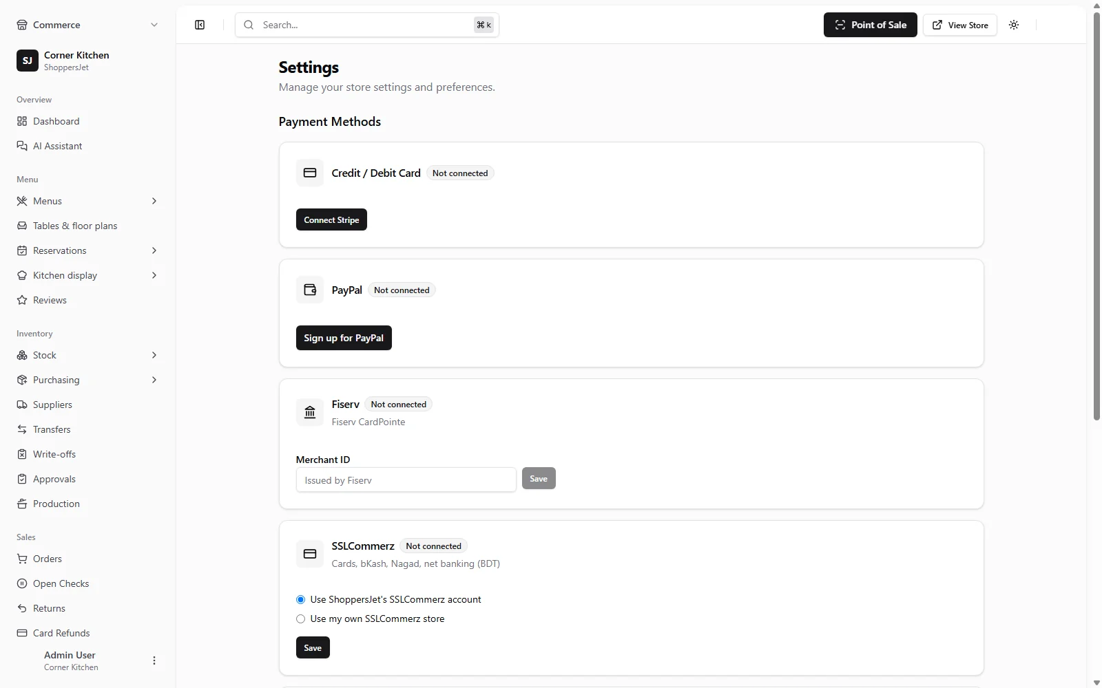 Payment provider settings